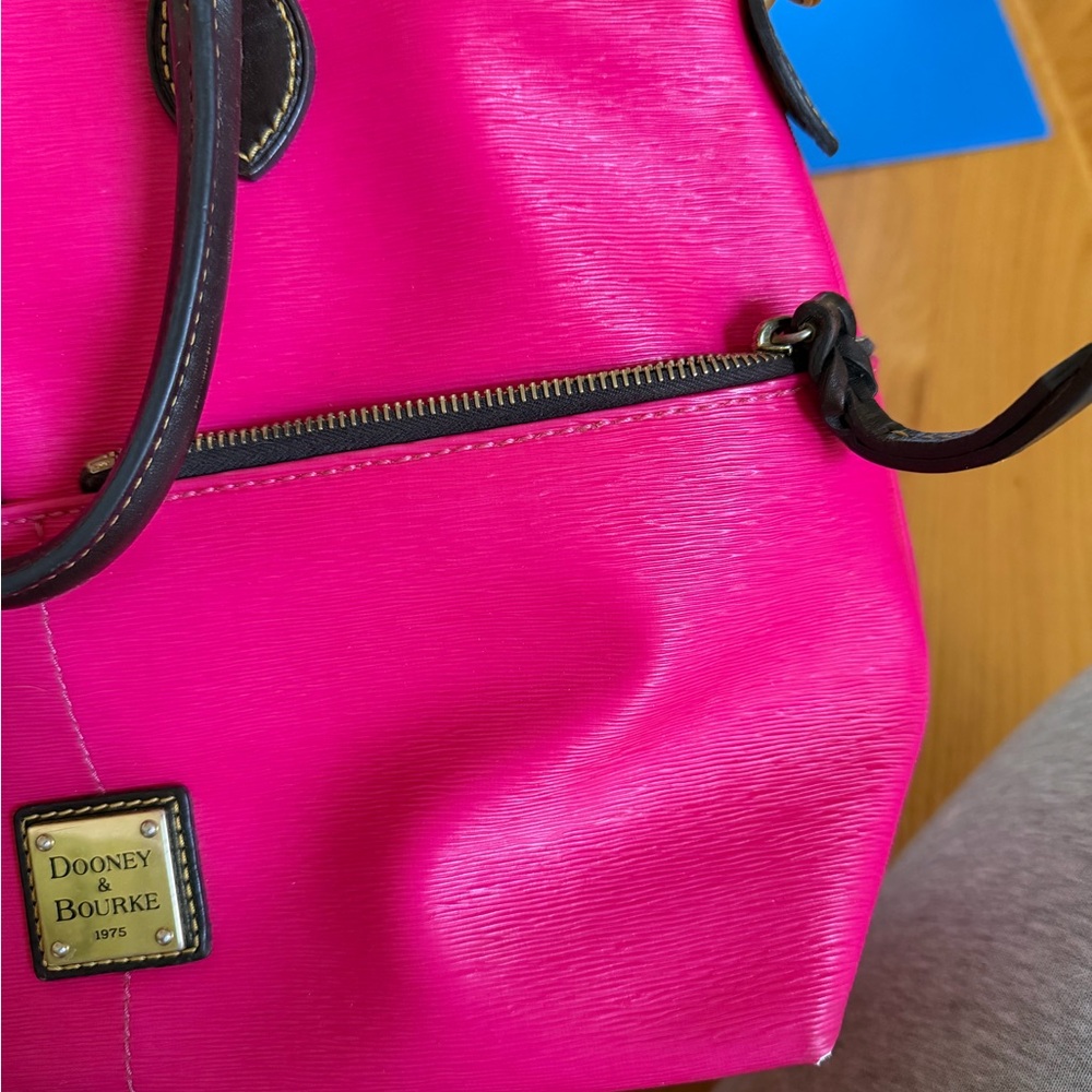 Dooney & Bourke Bright Pink Tote with Brown Leather Trim - Picture 8 of 16